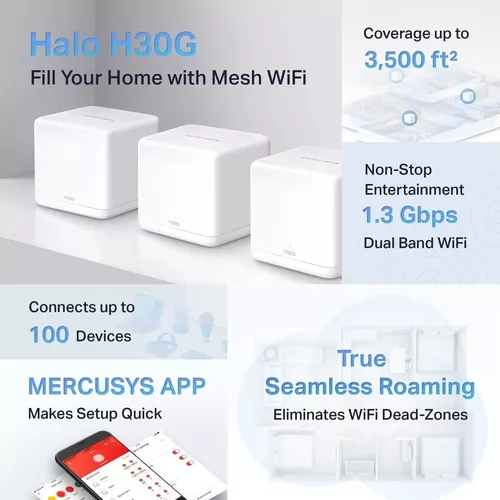 Wi-fi Mesh Mercusys Halo H30g Ac1300 Doble Banda (3-pack)