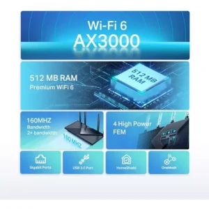 Tp-link, Router Gigabit Wifi 6 Dual Band Ax3000, Archer Ax55