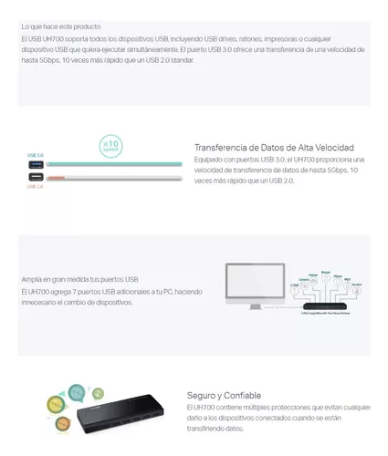 Hub Tp-link Usb 3.0 Concentrador Uh700 Con 7 Puertos 5 Gbps - Imagen 8